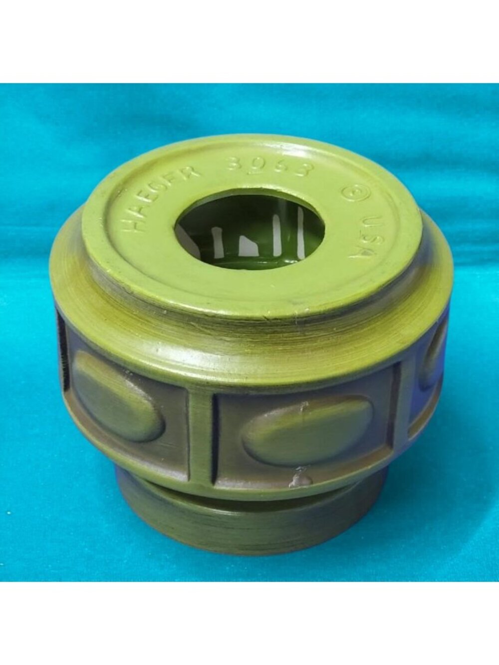 Vintage Royal Haeger 3063 Green Ceramic Candle Holder - MCM Geometric Paneled De